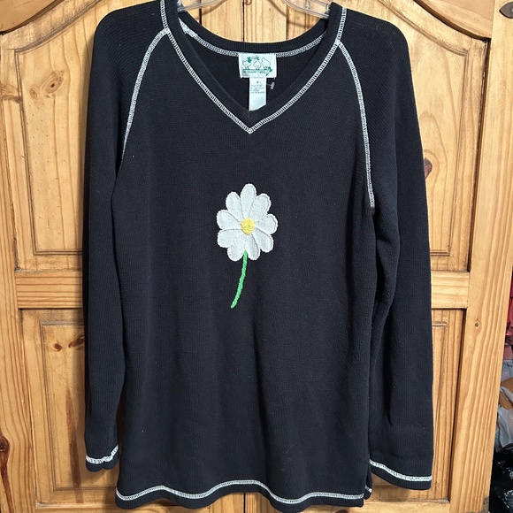 The Quacker Factory Cotton Sweater with White Flower - Picture 1 of 5
